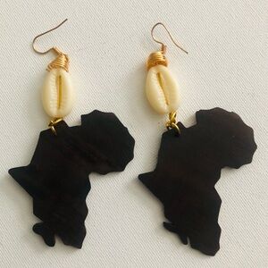 Dark Brown and Gold Africa Map Statement Earrings with Pearlescent Bead